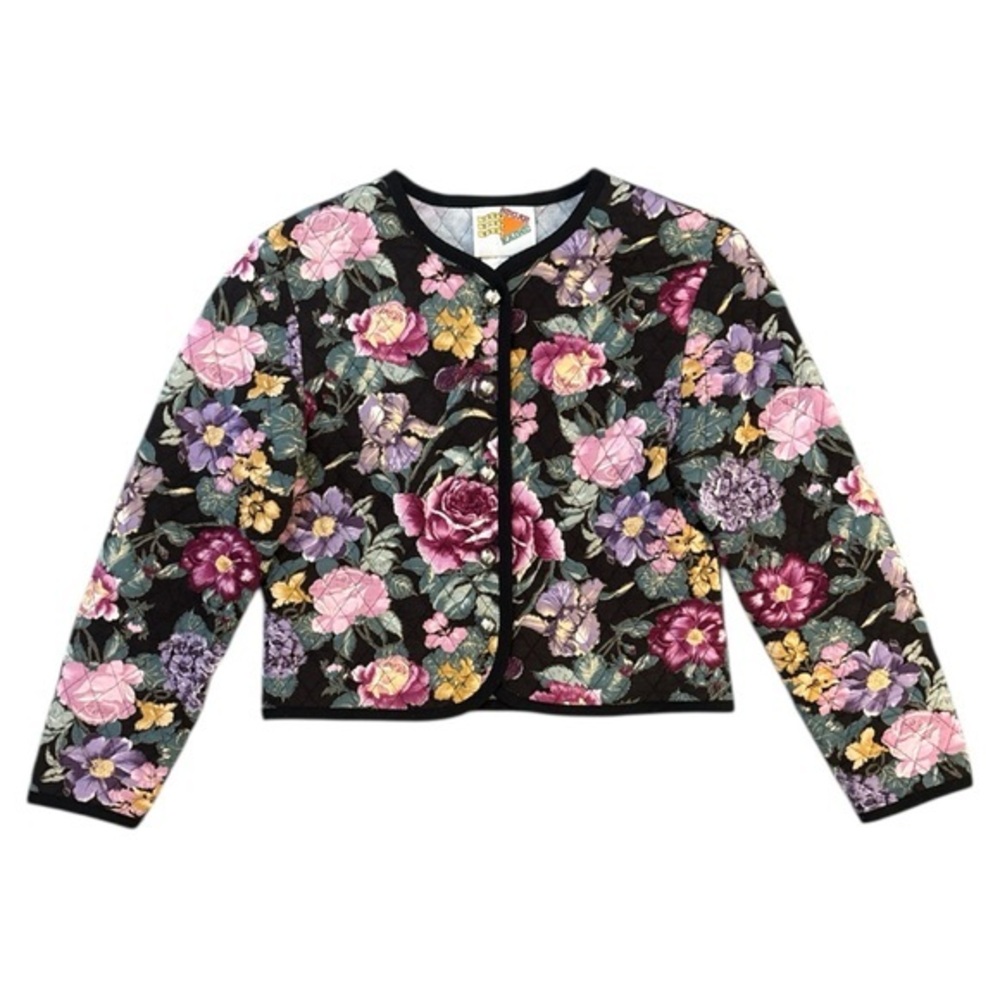 Sugar Kaine Vintage Floral Quilted Crop Light Jacket Size Medium